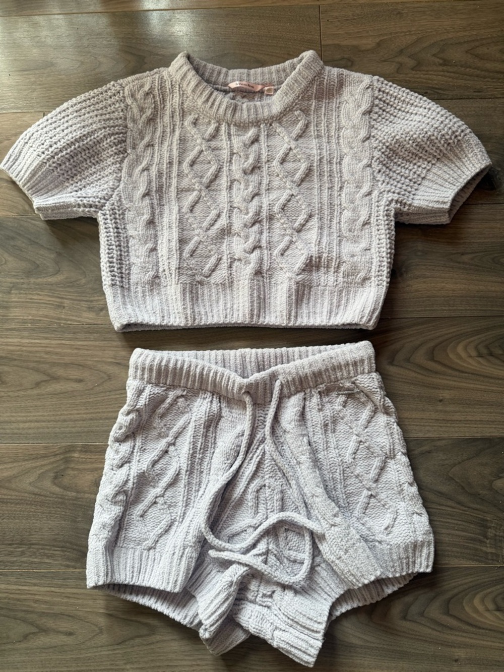 La Vie En Rose Knit Cable Crop Top & Shorts Set